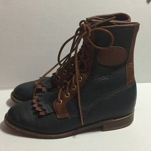 Justin Boots vintage pebbled leather blue brown lace up